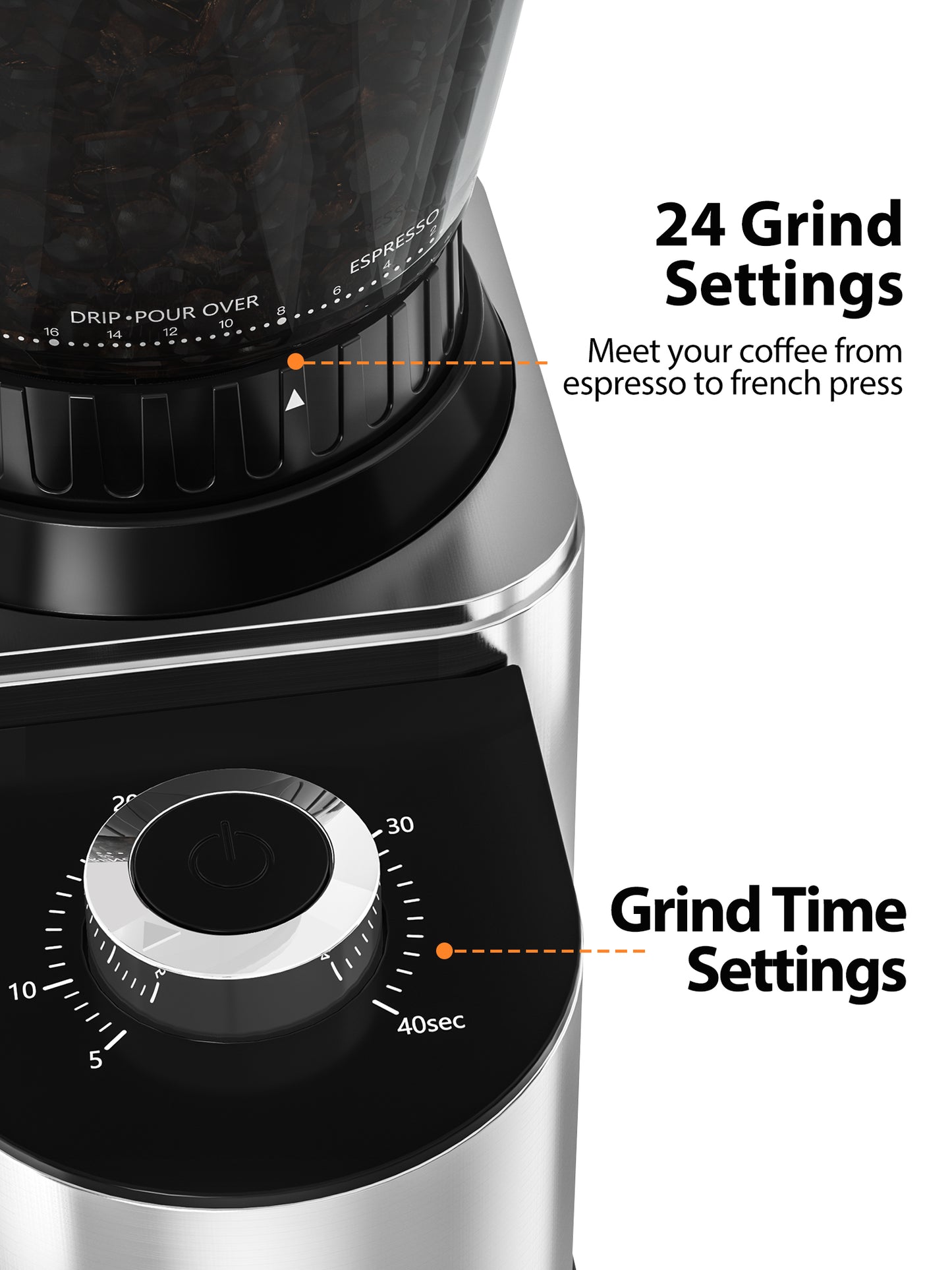 Aromaster Burr Coffee Grinder,Electric Coffee Bean Grinder with 24 Grind Settings